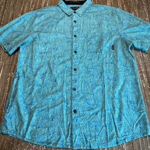 Baja Llama Tropical Zebra Print Button Hawaiian Shirt Blue Green Men’s Size XL